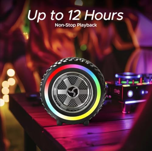 Image of PerfX Portable Car Wheel Bluetooth Speaker - Stereo Sound, RGB Lighting, 1200mAh Rechargeable Battery, Wireless with USB /TF /AUX Support (Black-02)