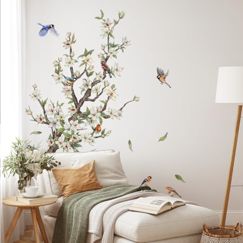 SHUCHING Pegatinas de Pared Flor, Vinilos Decorativos Rama Árbol, Aves Adhesivos Pared para Salon Baño Dormitorio Habitación Oficina