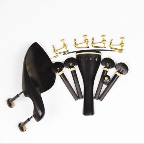 Violin Parts Set Ebony Wood 4/4 Violin Accessories Chin Rest & Black Clamps Endpin Tailpiece Strings Tuners