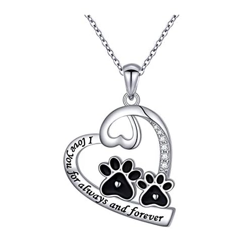 S925 Sterling Silver Cute Paw Print Heart Pendant Necklace for Dog Lover Women Paw Jewelry 18 inches Cover