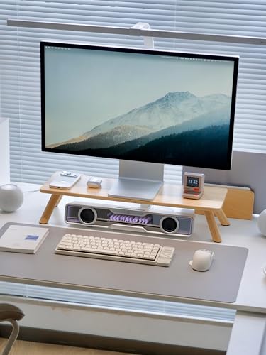 ROCDEER Bamboo Monitor Stand Riser with Cable Routing Slot Ergonomic Computer Shelf for Desk Natural Wood Desktop Organizer for Monitor Laptop Printer Home Office Accessory