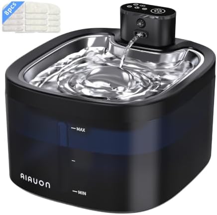 AIAUON Katzenbrunnen kabellos 118oz/3,5L Drahtlos & Ultra-leise (8Filters) | 4000mAh Akku Wasserbrunnen für Katzen mit Bewegungsmelder-Timer-Modus, Edelstahlpalette, Trinkbrunnen f