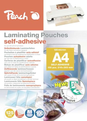 Peach Laminierfolie A4-125 mic - 100 St. - selbstklebende Rückseite - geeignet für selfmade Bilder oder Schilder etc. - kompatibel mit Laminiergeräten aller Markenhersteller - S-PP525-17