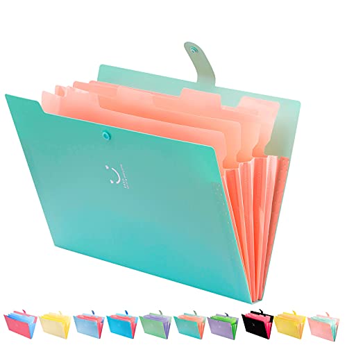 Forvencer Expanding File Folder, Cute Folder for Important Documents 5 Pocket Folder Organizer with Labels Accordion Folder Letter Size Paper Organizer Folder Portable Aesthetic Folders for School