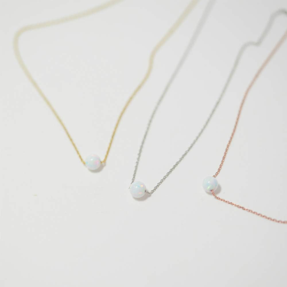 Sterling Silver Dainty Opal Choker Necklace, White Opal on Thin Delicate Sterling Silver Chain, October Birthstone Jewelry Opal Bead Necklace White Opal 156