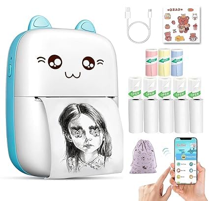 Mini Bluetooth Thermal Printer, Portable Label Printer Inkfree Printer for Android & iOS System