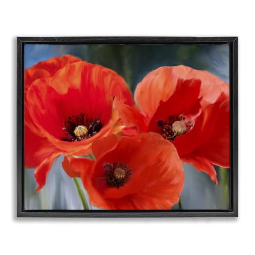 Stupell Industries 'Bold Red Poppy Flower Trio'| Floating Frame Canvas Art