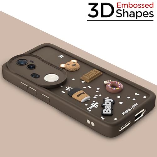 Image of Pikkme Back Cover for Vivo T4 Ultra 5G | Cute Fun Cartoon 3D Bear Silicone Full Body Protection Bumper Case (Brown)