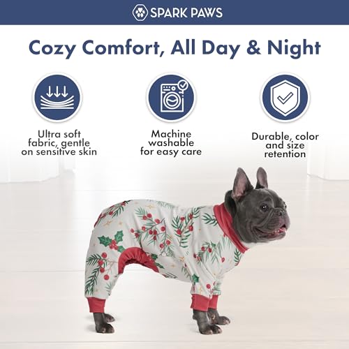 Image of Spark Paws Dog Christmas Pajama, Dog Recovery Suit Male, Onesie, Ultra-Soft and 4-Way Stretch, for Small Medium and Large Breeds - Mistletoe - S
