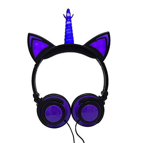 Preisvergleich Produktbild Yiwa Gaming Kopfhörer,kopfhörer pc,Niedlichen Kinder Katze Ohr Kopfhörer verdrahtet einstellbar für Jungen Mädchen Tablet Kinder Stirnband Kopfhörer faltbar über am Ohr Spiel Headset Black Purple