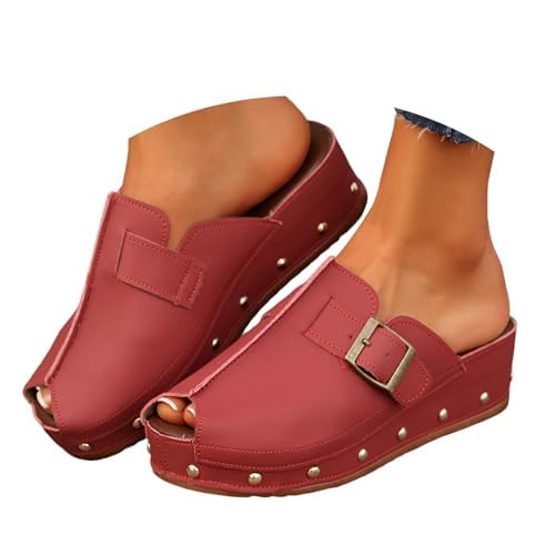 Women's Platform Sandals - Open Toe women's sandals women platform sandals for women summer shoes (F-Burgundy, Adult, Women's, 9, Digital, US Shoe System, Wide Leg Pants)