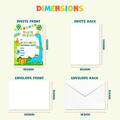 Kirsten McMillan Pack of 32 Dinosaur Party Invites - A6 Birthday Party Invitations with Envelopes Designed and Printed in the UK - Image 4