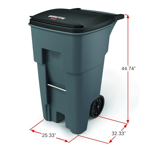 Image of Rubbermaid Commercial Products BRUTE Rollout Plastic Trash /Garbage Can /Bin with Wheels 65 Gal for Restaurants /Hospitals /Offices /Back of House /Warehouses /Home
