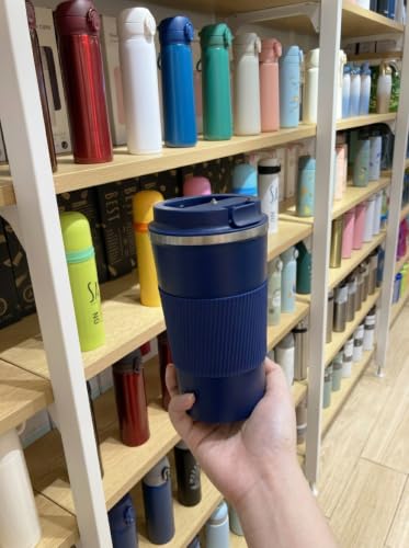 Image of Aeon Travel Mug, Insulated Coffee Cup with Leakproof Lid,Vacuum Insulation Stainless Steel Reusable for Hot Cold Coffee, Non-Slip Protective Cover (Blue)
