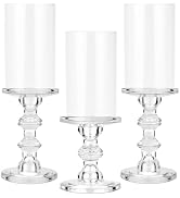 CHILL RECIPE Hurricane Candle Holder Glass Pillar Candle Holder Set of 3, Tall Big Wide Taper Can...