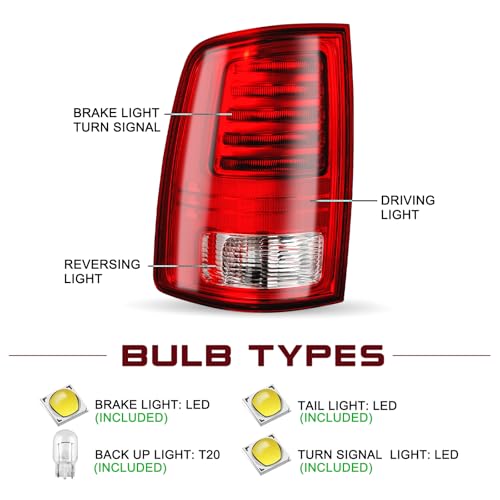 Image of JSBOYAT LED Tail Lights Assembly Pair Compatible With 2013-2018 Dodge Ram 1500 /2014-2018 Dodge Ram 2500 3500 Rear Tail Lamp Replacement Black Lens