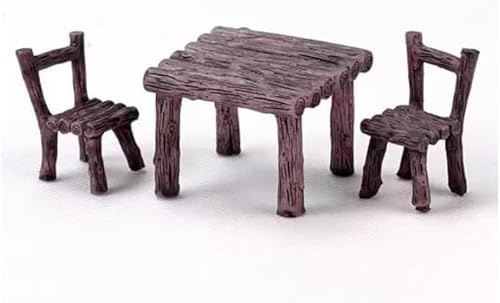 Miniature Furniture Set, Mini Table and Chairs, Wooden Garden Decor