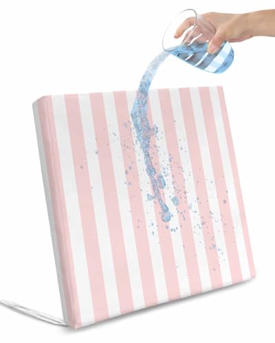 Image of Hokiten Pink Striped Outdoor Cushion Chair Cover Set of 4 - Waterproof Couch Seat Covers, Modern Farmhouse Pink White Stripes Patio Furniture Protector Cushions Slipcovers for Sofa, 20"x18"x4"