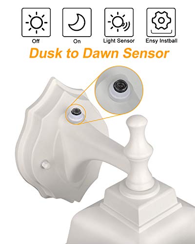 WENFENG 12.6” High Outdoor Wall Light Fixtures with Dusk to Dawn Sensor,Anti-Rust Matte White Finish,Clear Glass Shade, Exterior Mount Lantern for Porch, Garden, Patio(Bulb Included) - Thumbnail 5