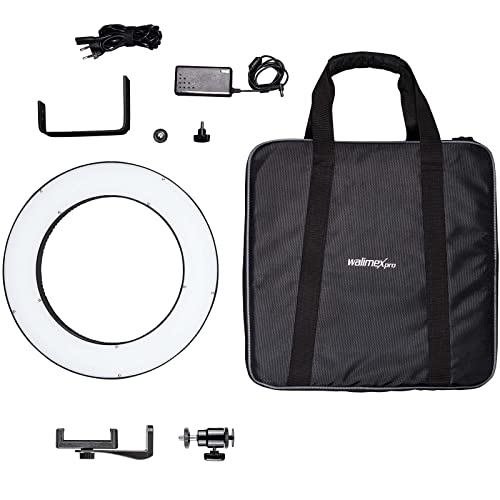 Walimex pro dimmbares LED Ringlicht 23W I Ringleuchte mit einzeln schaltbaren Sektoren I 380 Bi Color Kameralicht…