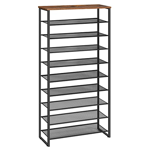 HOOBRO 10-Tier Shoe Rack, 29.5″ L Shoe Storage Organizer, Large Capacity Shoe Shelf for Front Door Entrance, Entryway, Hallway, Holds 36-40 Pairs of Shoes, Closet, Rustic Brown and Black BF107XJ01