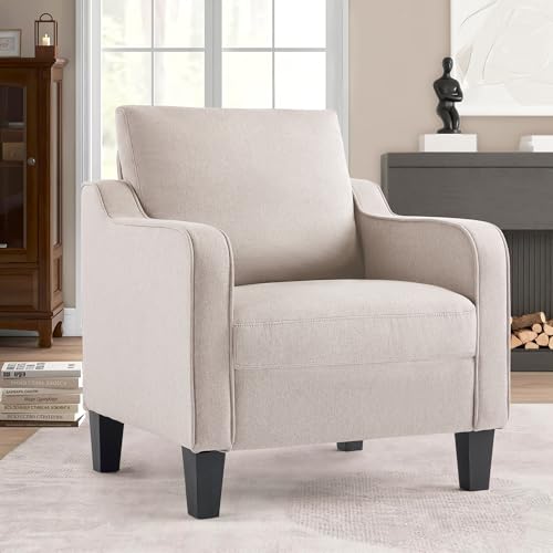Image of Mid-Century Modern Accent Chairs, Living Room Chair, Comfy Reading Armchair, Upholstered Small Sofa Chair for Bedroom, Office, Beige