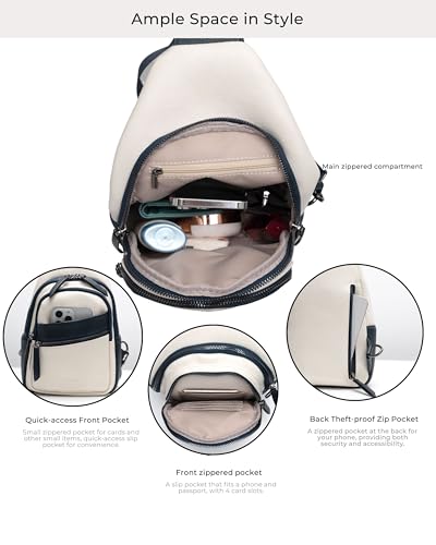 Image of Alldaily Large Sling Bag for Women Crossbody Purse Leather Fashionable Trendy Chest Bag for Travel, Fanny Pack (Dark Blue&White)