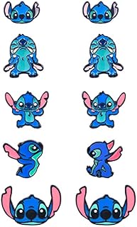 5pcs Stitch Stud Earrings Girl Gift Ohana Means Family Stud Earrings Cute Enamel Anime Cartoon Stitch Ear Jewelry for Woman Gift