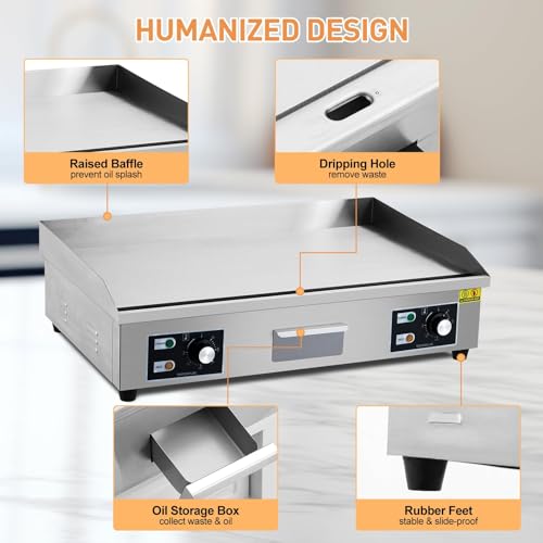 Image of Garvee 29 In Commercial Electric Griddle, Flat Top Grill Countertop Griddle | 3000W 110V Non-Stick Stainless Steel Teppanyaki Grill for Restaurant Kitchen Outdoor BBQ