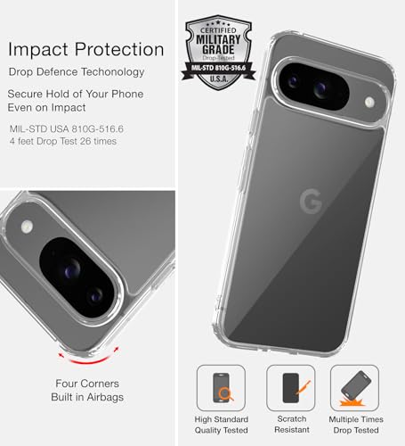 Image of Golden Sand for Google Pixel 9 5G Back Case - Ice Crystal Hybrid Shockproof Back Cover, Transparent PC Military Grade TPU, Crystal Clear