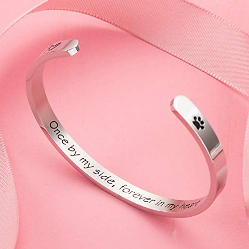 Raysunfook Once by My Side Forever in My Heart Pet Sympathy Gift Bracelet Pet Remembrance Jewelry Dog Memorial Cuff Loss of Pet Gifts (Bangle - Once by my side, forever in my heart)3