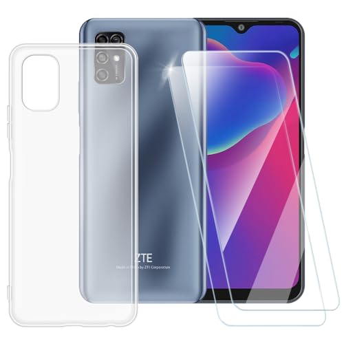ESACMOT Funda transparente compatible con ZTE Blade V2020 Smart 8010 + [2 unidades] Protector de pantalla de vidrio templado, funda a prueba de golpes para ZTE Blade V20 Smart (6.8 pulgadas)