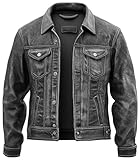 mens vintage western distressed black leather trucker jacket chaquetas de cuero para hombre