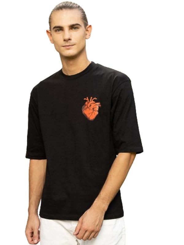 GAVINPARISRED Heart Black Oversize Drop Shoulder TEE by Gavin Paris