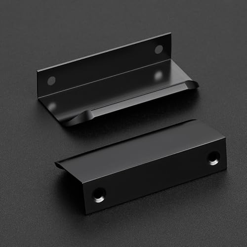 Image of Matte Black Cabinet Handles Finger Edge Pulls 3.15 Inch CC 8 Pack | Low-Profile Finger Grip, Cabinet Door Edge Mount, Smooth Handle Shape, 5.9 Inch (150mm), For Drawers, Cupboards, Kitchen