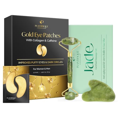 Gua sha et roller en pierre véritable Plantifique avec masques hydratants au collagène