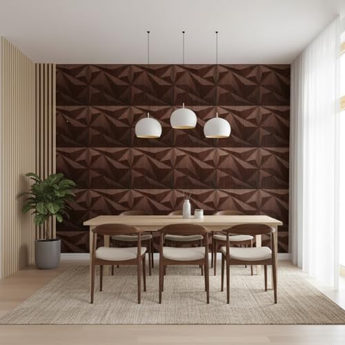 Image of Kayra Decor Wall Panels for Bedroom Alps Design Walnut Wood Color 19.7 inch x 19.7 inch (Pack of 40) - Covers 107.80 Sq. Ft.
