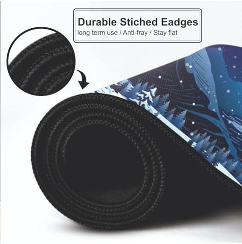 Image of Snowy Mountain Scene Large Desk Mat, Extended Mouse Pad 58.5 x 28 cm, Desk Pad, Washable Mousepad, 2mm Thick Non-Slip Rubber Base, Stitched Edges for Office, Home & Workstation (Multicolour)