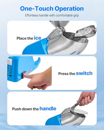 Image of VEVOR Ice Crusher Machine, 286lbs Per Hour Electric 4 Blades Snow Cone Maker, Stainless Steel Shaved Ice Machine with Bowl and Cover, 300W 2000RPM Ice-Shaver for Home and Commercial Use, Blue