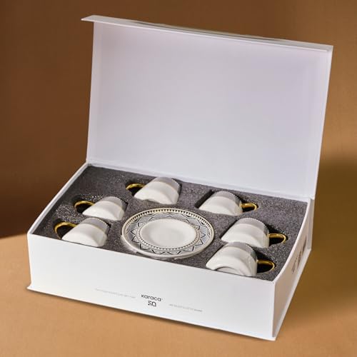 Miniatura 8 de Karaca Globe Tazas De Café Turcas Para 6 Personas, Servicio De Café De Porcelana, Tazas De Té, Expresso, Latte Classic, Türk Kahve Fincan , Café Turco