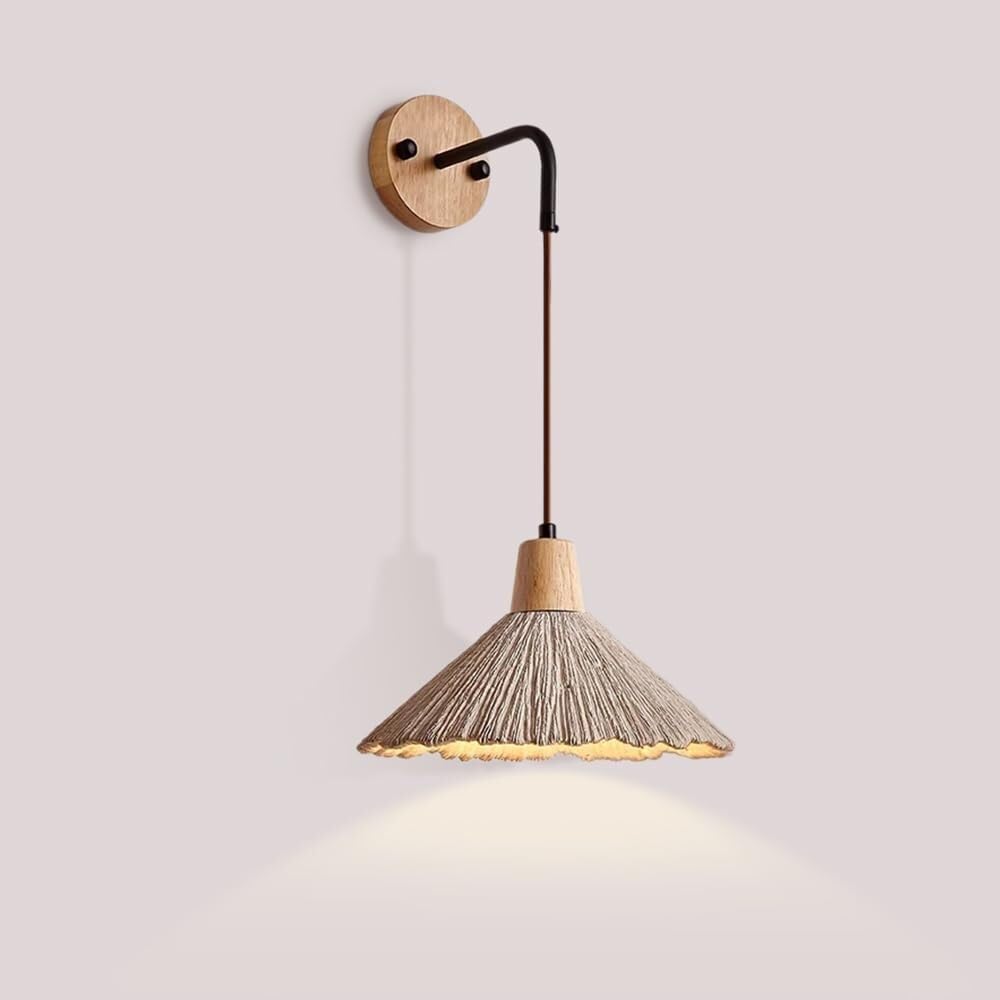 SXECAEPS Wood Lighting Wall Lamp Nordic Modern Stone Sconce Cement Shade Interior Lantern for Bedroom Bedside Living Room Study Corridor Entryway Restaurant(D)