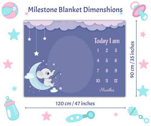 Image of Baby Monthly Milestone Blanket | 1-12 Months | Soft All-Season AC Blanket | Ideal for Newborn Boys & Girls | Perfect Growth Tracker & Photoshoot Prop with Little Star Catcher | 120x90 cm