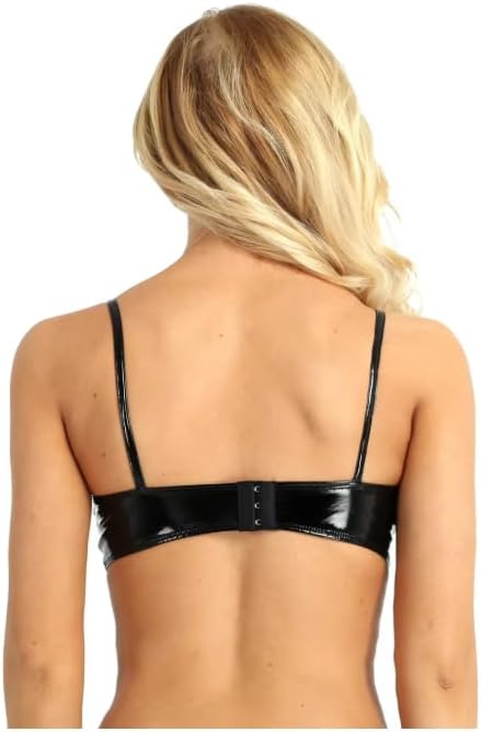 Womens Lingerie Leather Harness Bra Black Wire-Free No Pad Bra Top Lingerie Underwear
