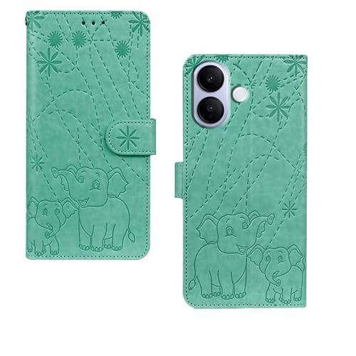 Image of amazon basics Vivo V60 Lite 5G Flip Cover | Card Pockets Wallet & Stand | Flip Cover for Vivo V60 Lite 5G (Green Elephant)