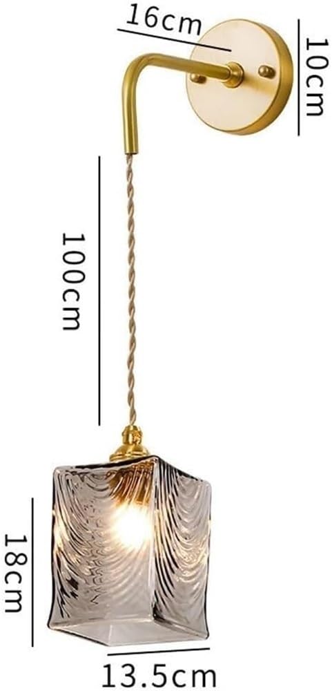 Applique da Parete Moderne in Vetro Grigio Fumo, Lampada da Parete Rettangolare cablata in Ottone con Paralume Semitrasparente, Lampada da Parete Regolabile retrò Vintage per Isola Cucina, Comodi