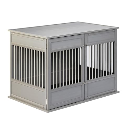 New Age Pet ECOFLEX Horizon Dog Crate & End Table, Modern Slatted Indoor Dog Kennel for Medium, Large & XL Dogs, Durable Composite, Grey, X-Large