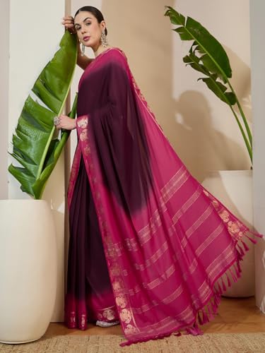 Image of AKHILAM Women's Mysore Silk Kanjivaram Pure Soft Ombre Print Saree With Unstitched Blouse Piece (73ALEKHA7301 NV Parent)