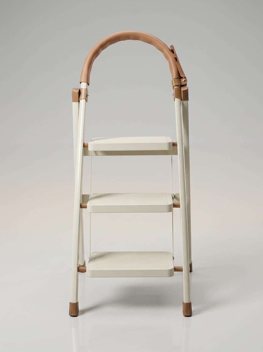 Scala pieghevole 3 gradini con corrimano, scaletta in acciaio, gradini larghi antiscivolo 18 cm, portata 150 kg, compatta