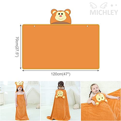 Image of MICHLEY Unisex Hooded Baby Towel Soft Absorbent Washcloths Cartoon Beach Swimming Bathrobe 27.5 inch x 47 inch for 0-7T Toddler(Monkey)