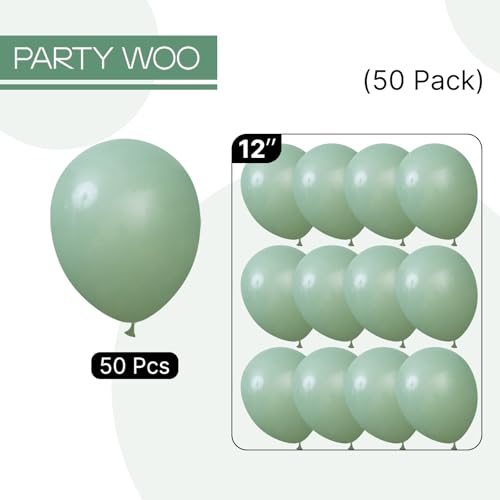 Image of PartyWoo Sage Green Balloons 50pcs Olive Eucalyptus Dusty Green Boho Color | 12 Inch Balloons for Woodland Birthday Jungle Golf Football Theme Bridal Shower Gender Reveal Party Decorations Green-F03